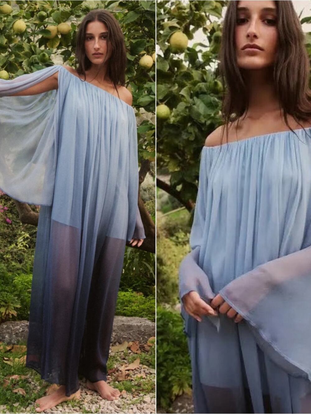 CAROLINE CONSTAS Corinthia Off the Shoulder Draped Ombre Maxi Dress Size Small
